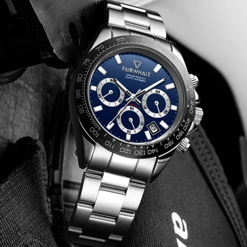 Three-eye Round Multi-functional Sports Waterproof Automatic Quartz Watch