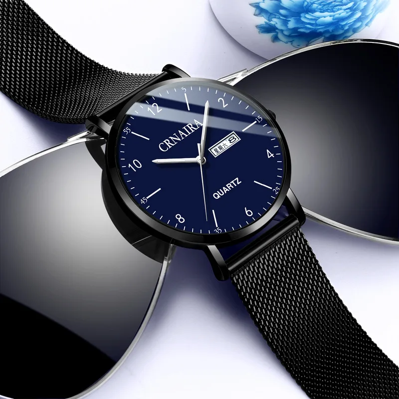 Quartz Men's Watch Mesh Black Steel Band