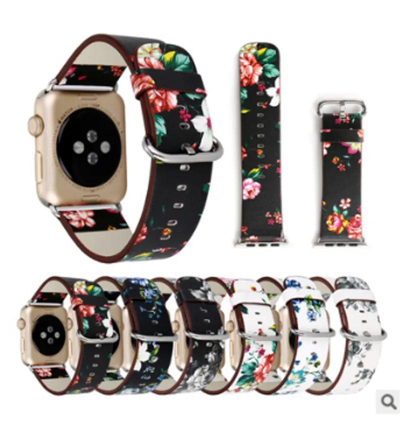 Silk-printed Floral Leather Strap Chinoiserie