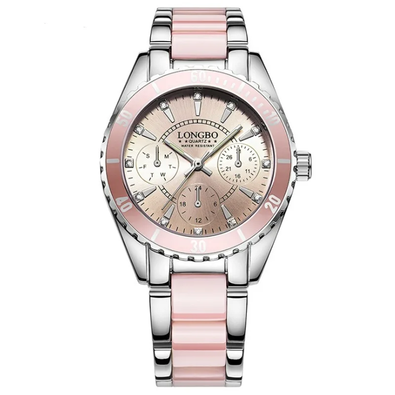 Hot sale watch female models three eyes ceramic steel belt watch waterproof luminous quartz ladies watch