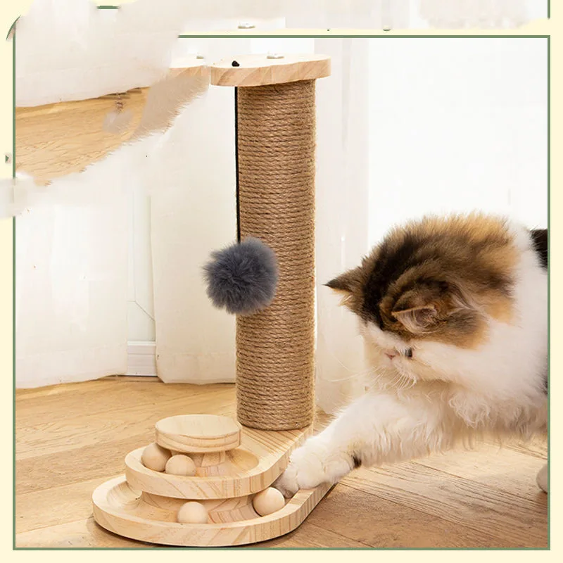 Sisal Toy Self-healing Grab Column Solid Wood Three-layer Turntable