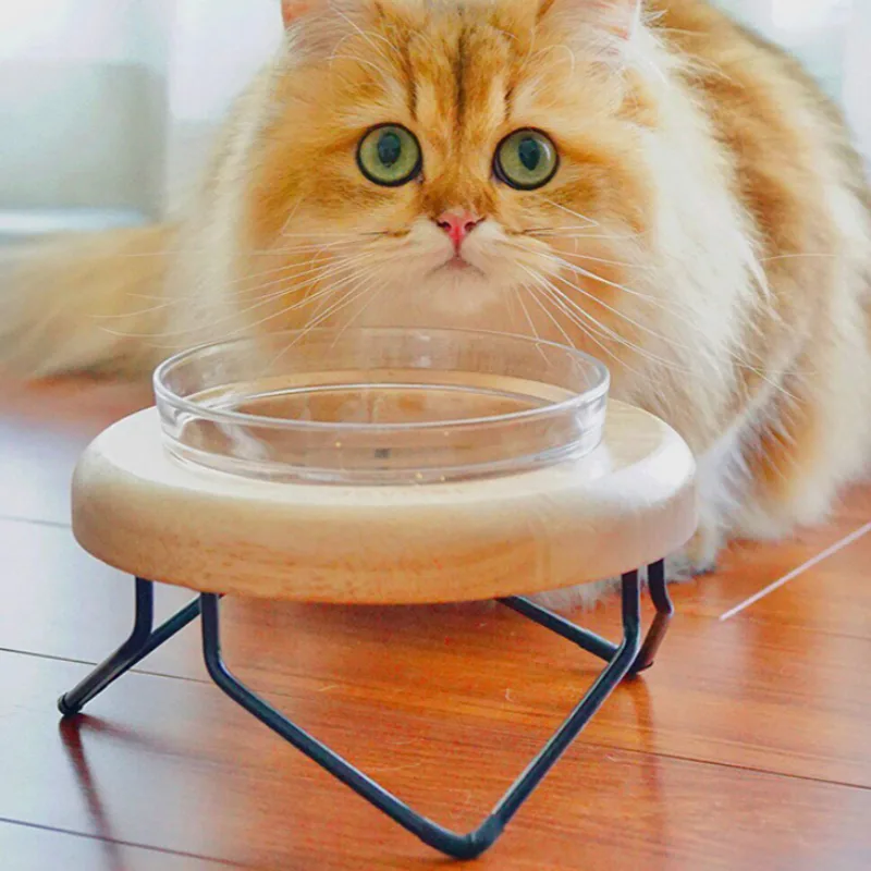 Solid Wood Cat Bowl Rack