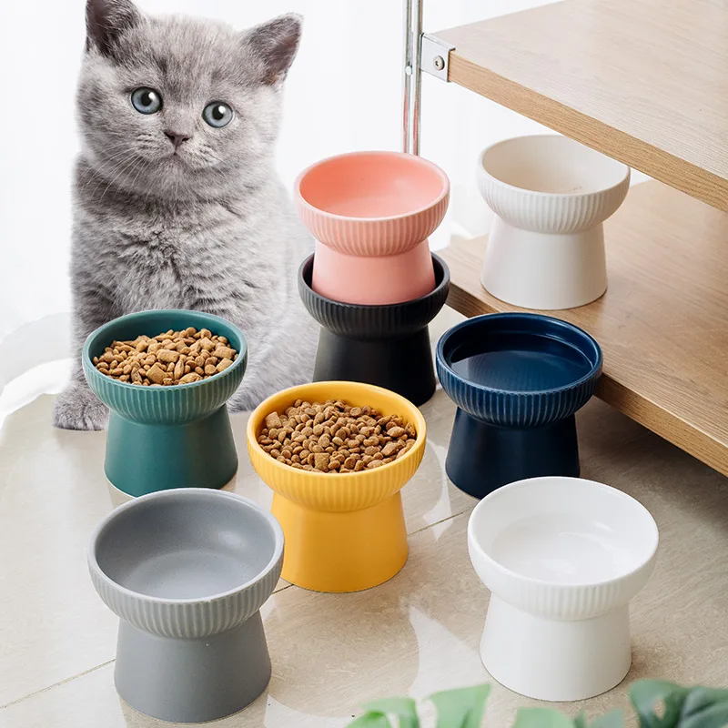 High Foot Neck Protection Ceramic Cat Bowl