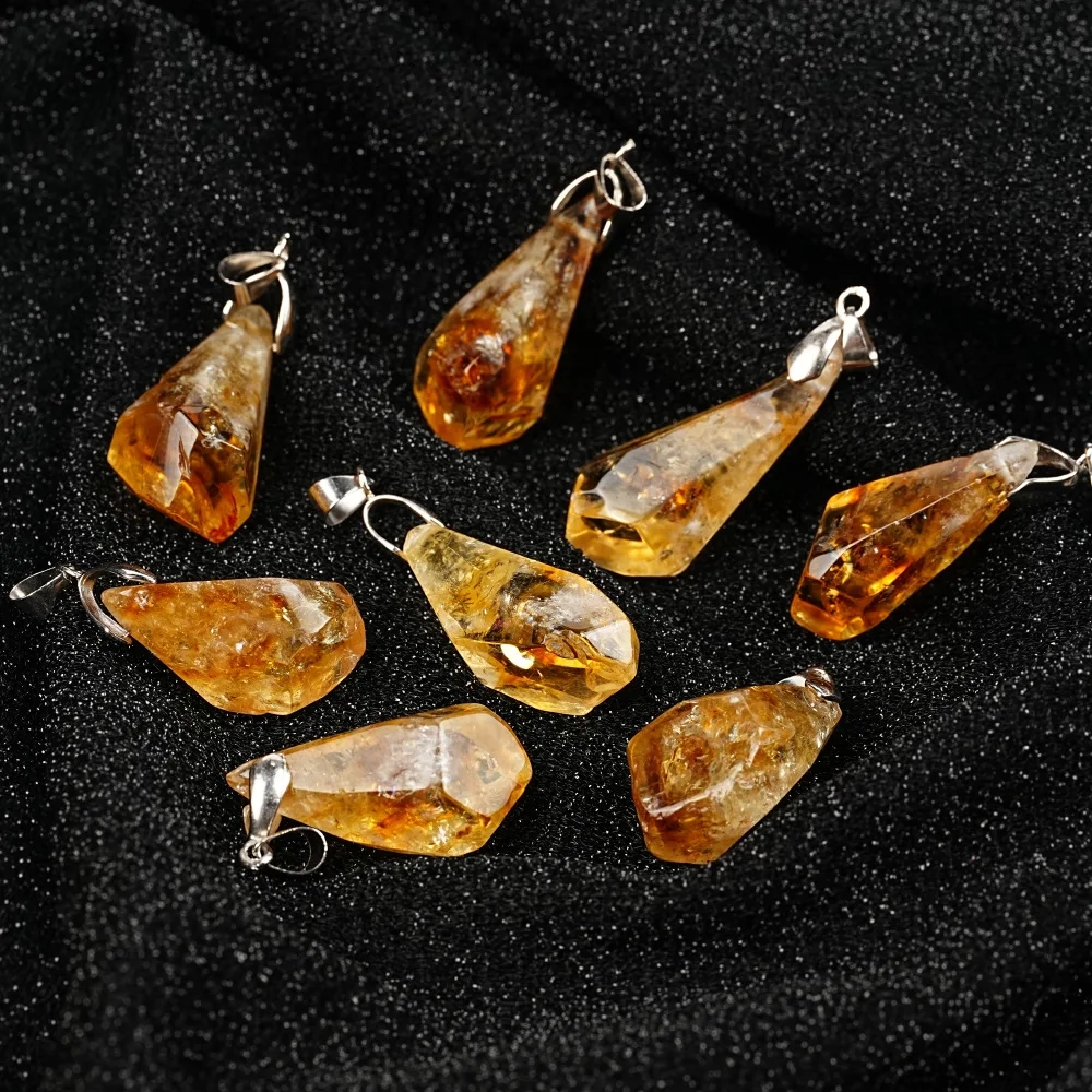 Natural Citrine Cluster Pendant Irregular Raw Stone Necklace