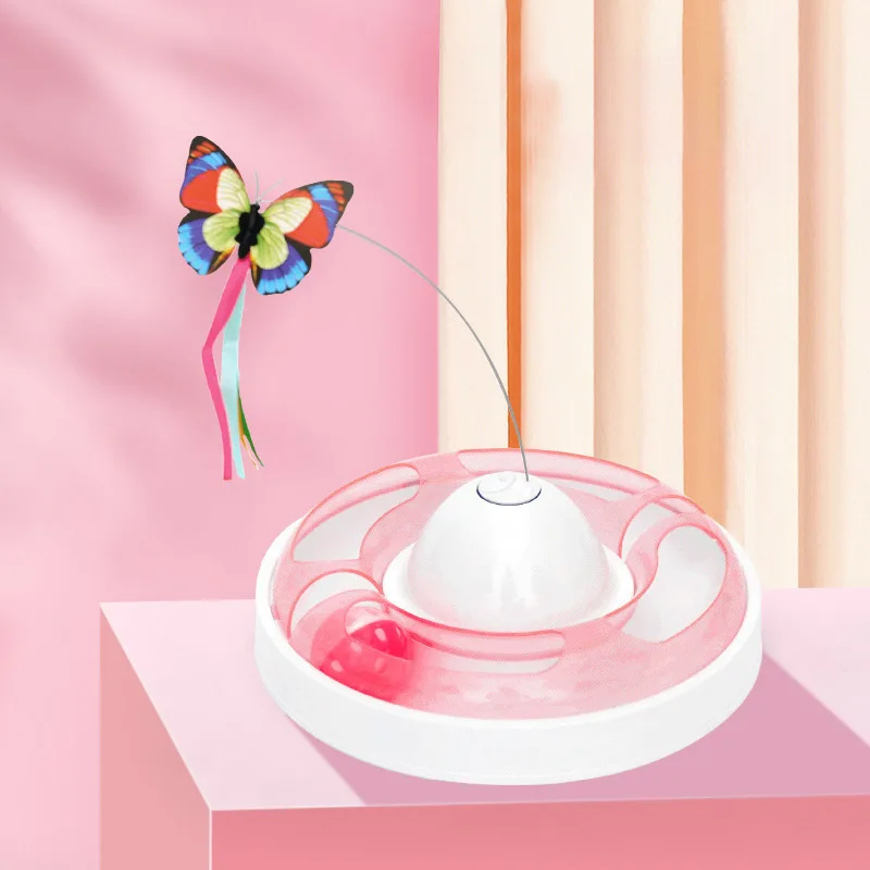 Butterfly toy funny cat stick cat turntable