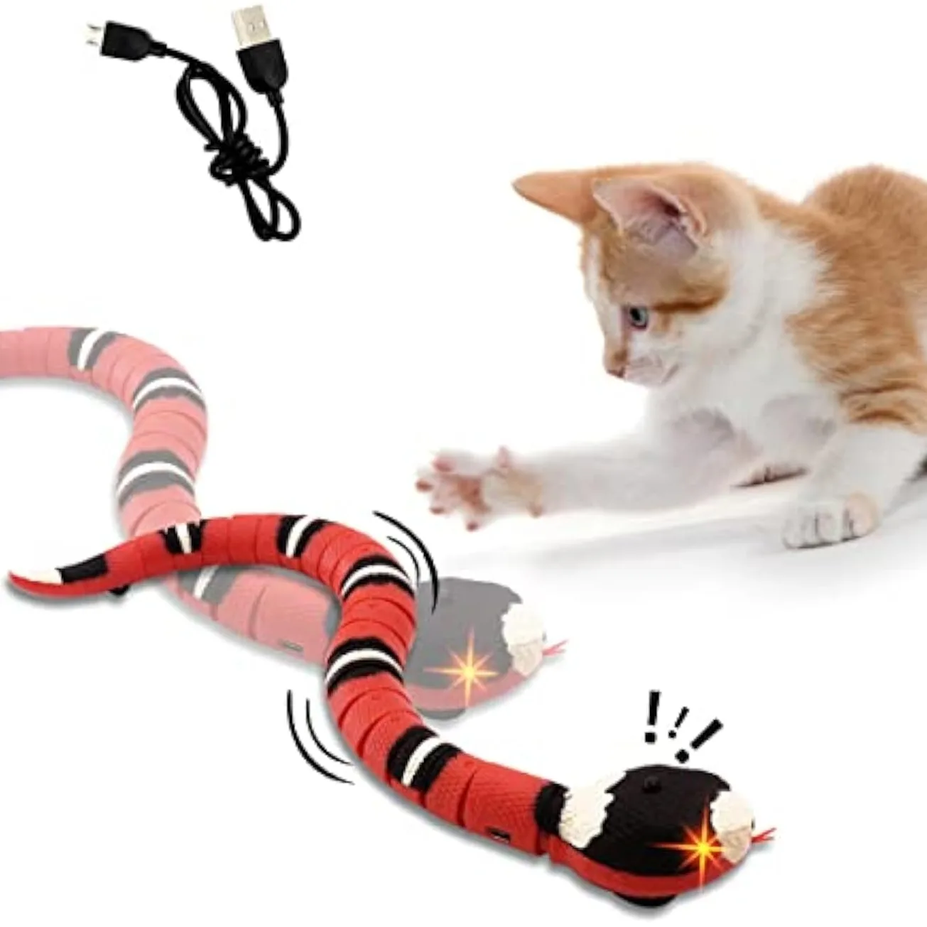 Interactive Cat Toy Snake Smart Sensing Snake Toy For Cat Dog Pet Toy Snake Electric Infrared Induction Snake Gag Toy USB Rechargeable Realistic RC Snake Tricky Joke Toy