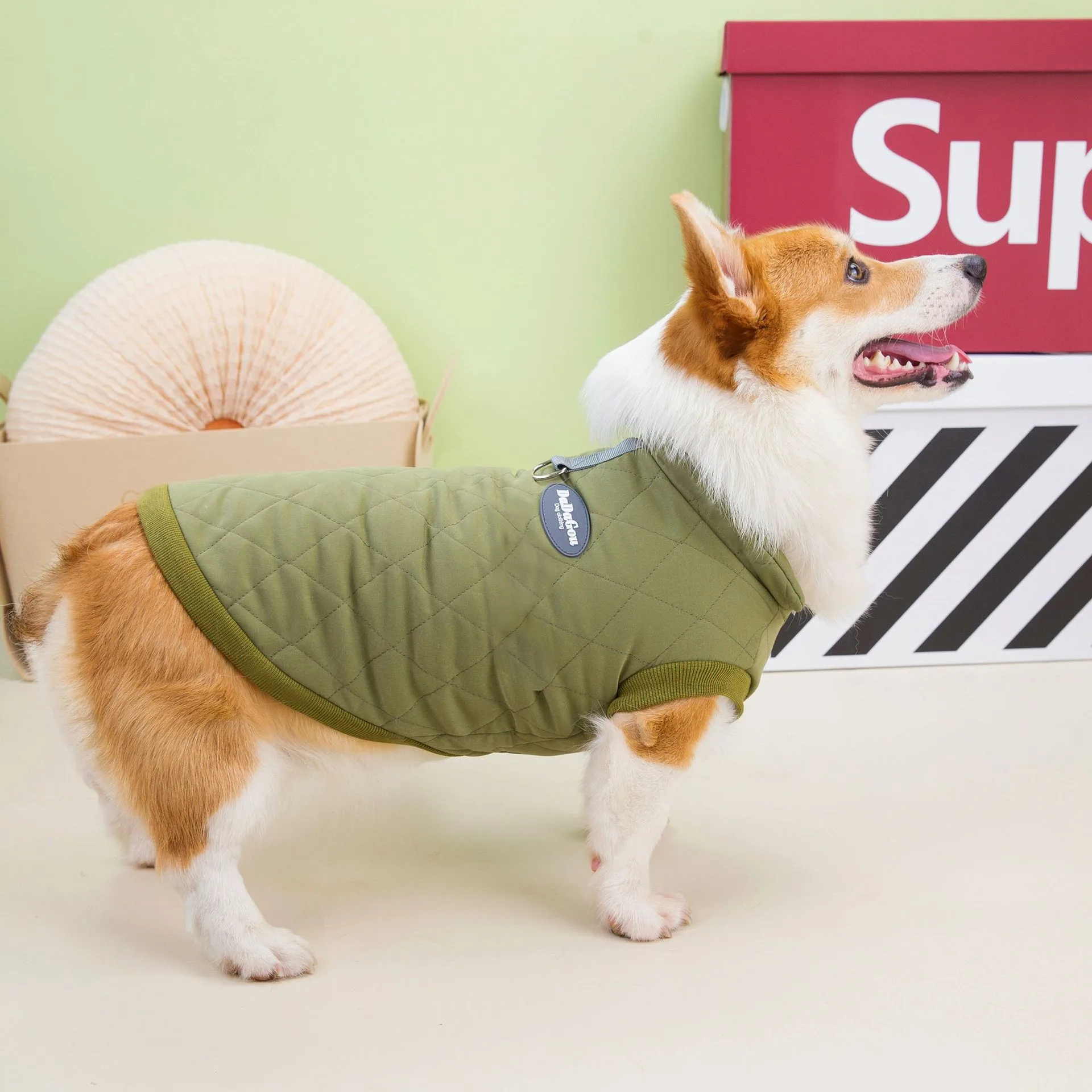 Autumn And Winter Corgi Diamond Lattice Cotton-padded Coat