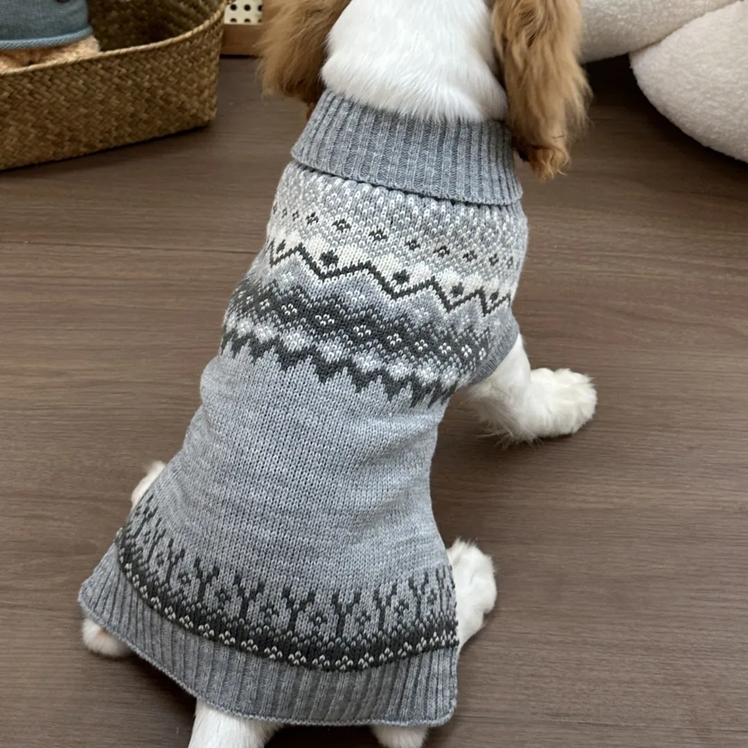 Grey Fair Isle Sweater Little Dog Teddy Sweater Autumn And Winter