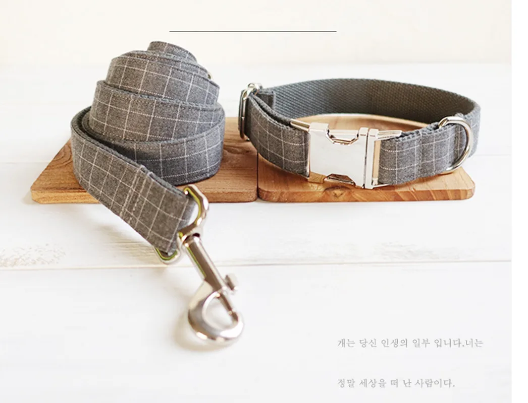 Red Plaid Polyester Pet Collar Set