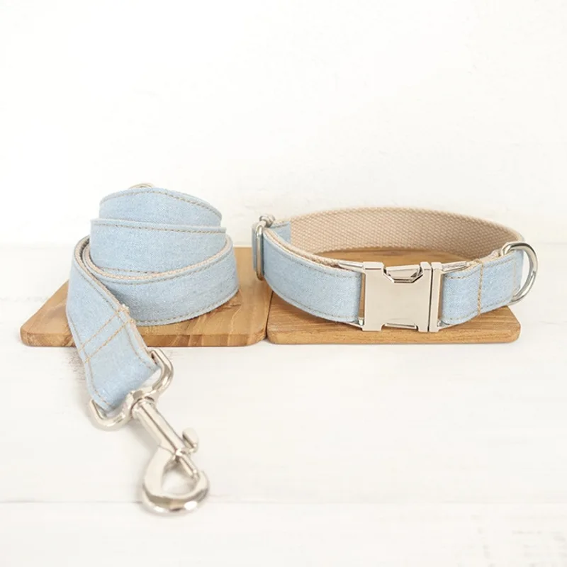 Blue pet dog ring denim leash