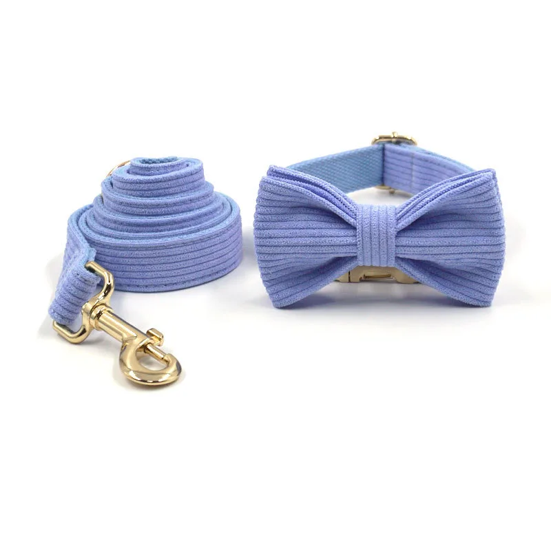 Solid Color Corduroy Pet Bow Collar Leash