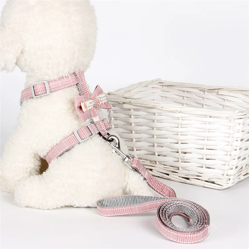 Fashion Simple Lattice Bow Pet Leash