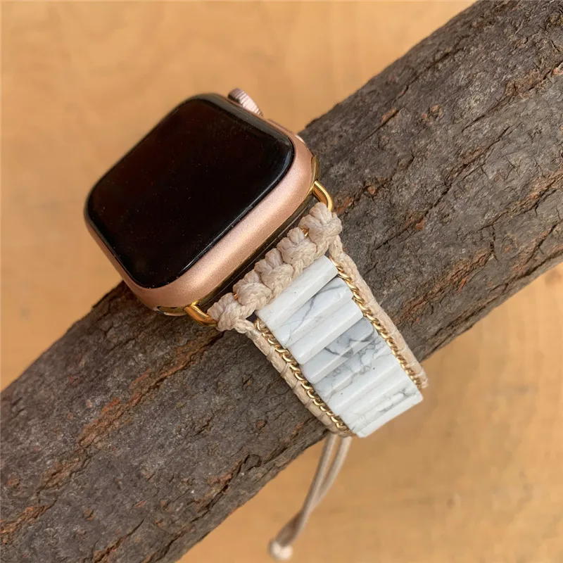 Fashion Natural White Pine Stone Woven Watch Band