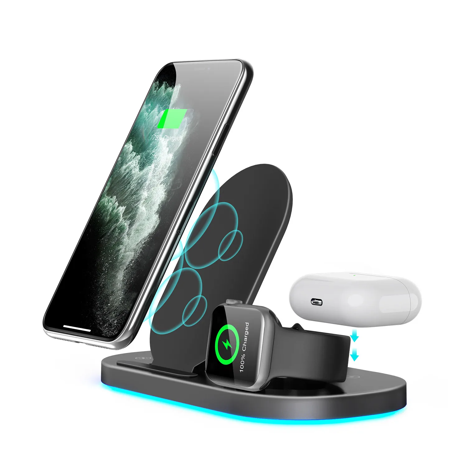 The New 15W Multifunctional Three-In-One Wireless Charger Folding Stand Is Suitable For Mobile Phone Watch Headset