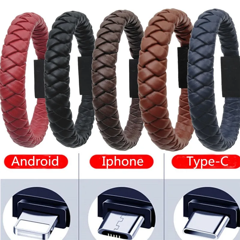 Leather woven creative data cable bracelet