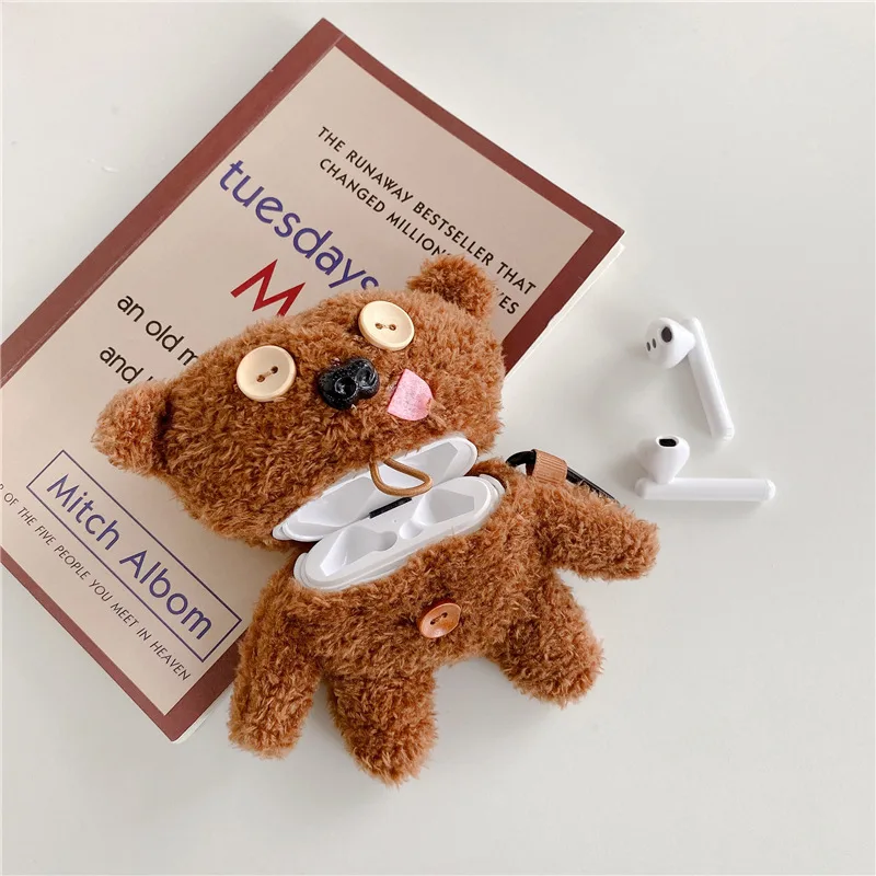 Plush Button Tongue Bear Earphone Protective Case