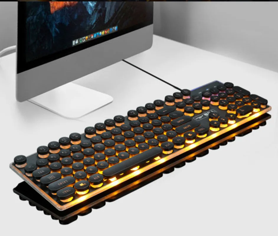 Forerunner Gx60 Punk Manipulator Feel Glowing Retro Gaming Computer Usb Wired Chicken Keyboard Wholesale