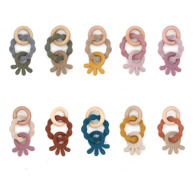 Octopus Beech Wood Children's Dental Glue Silicone Puzzle Toys