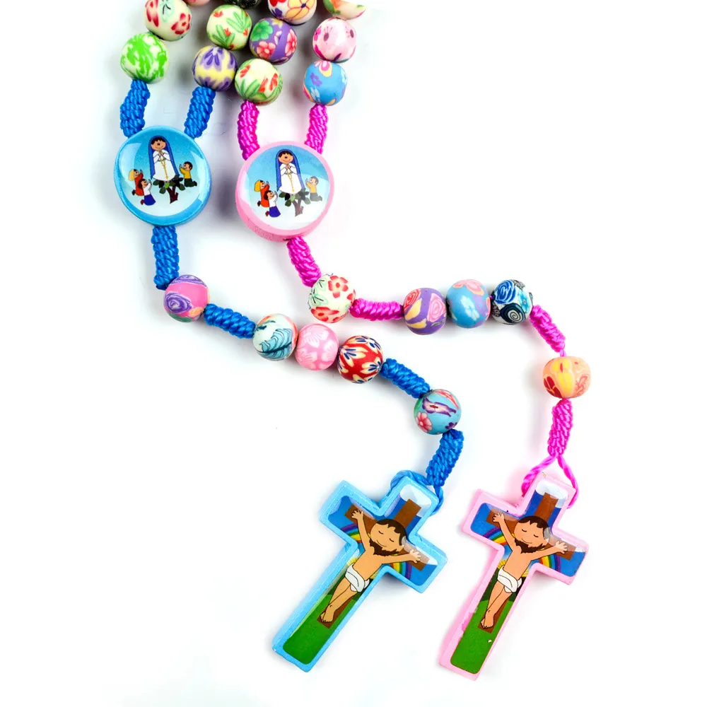 Hand-knotted Round Beads Solid Wood Children's Cross