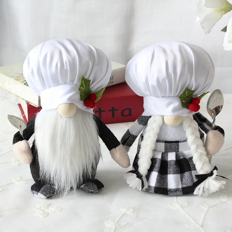 Chef Plush Black And White Plaid Faceless Doll