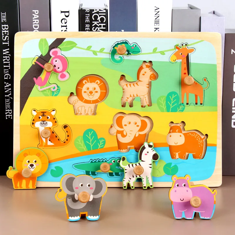 Hand Grasping Board Puzzle Children's Early Education And Intelligence Wooden Toy Geometric Shapes
