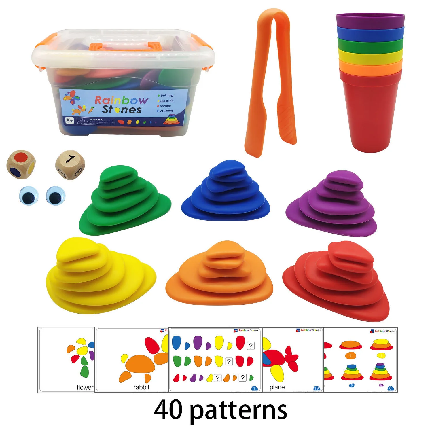 Solid Color Transparent Rainbow Pebbles Plastic Stacked Stones