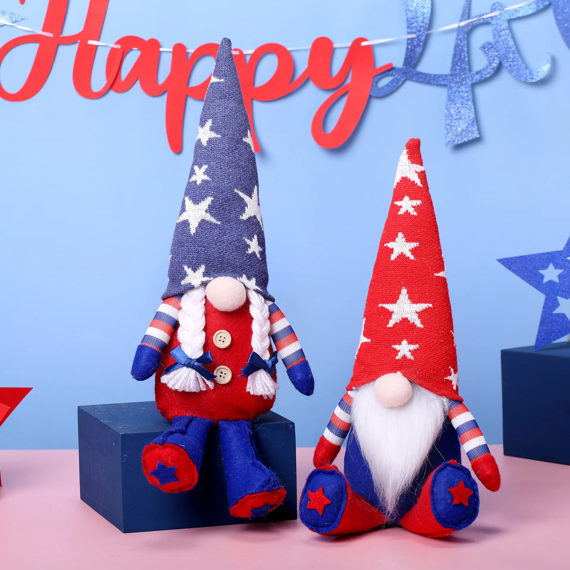 Independence Day Stripe Pentagram Gnome Doll