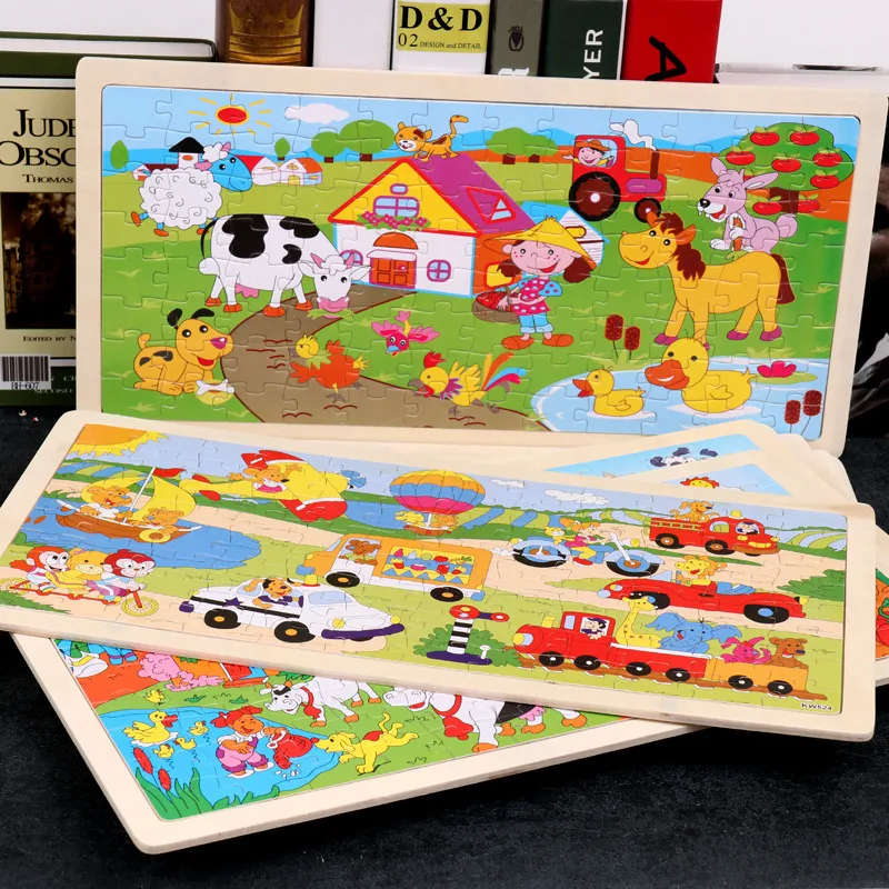 Children's Wooden Puzzle 96 Pieces Cartoon Animal Puzzle Toy