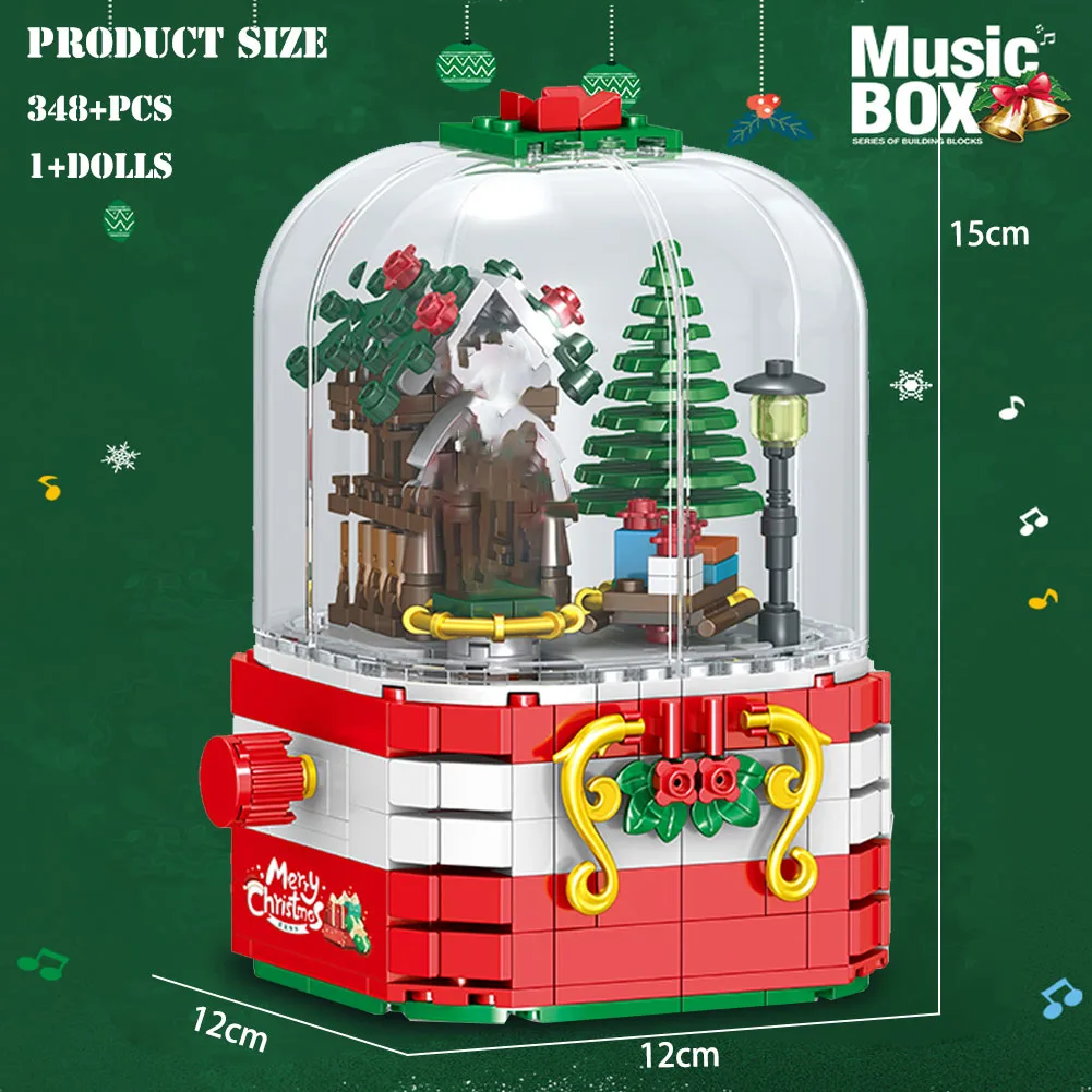 LED Light Christmas Building Blocks Santa Claus Spin Music Box Creator Bricks Christmas Gift