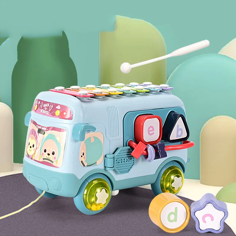 Multifunctional Travel Bus, Children's Enlightenment Music Toy, Baby Early Education, Knock On Piano Bus