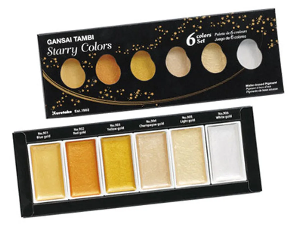 Japan Kuretake Kuretake Watercolor Paint Yancai Golden Starlight Pearl Color Chinese Painting Pigment 6 Colors