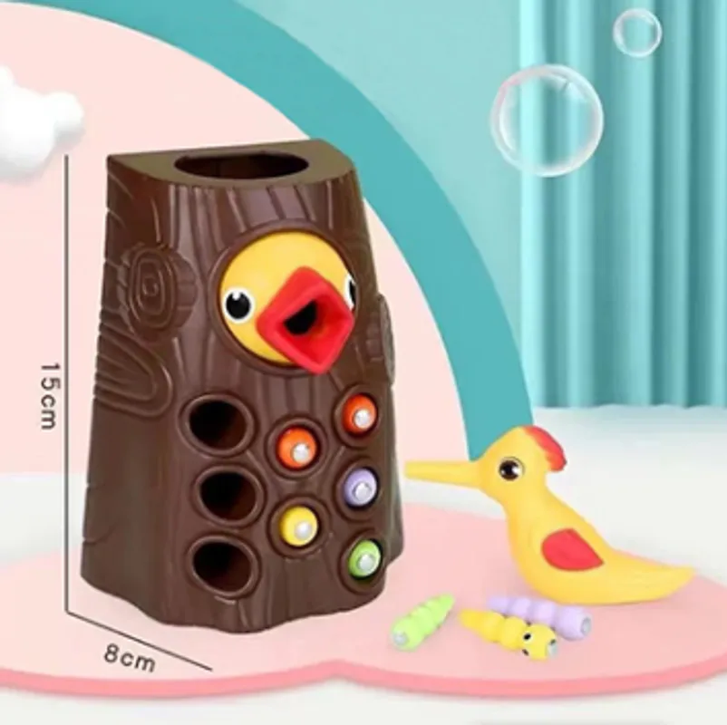 Wooden magnetic fishing game woodpecker