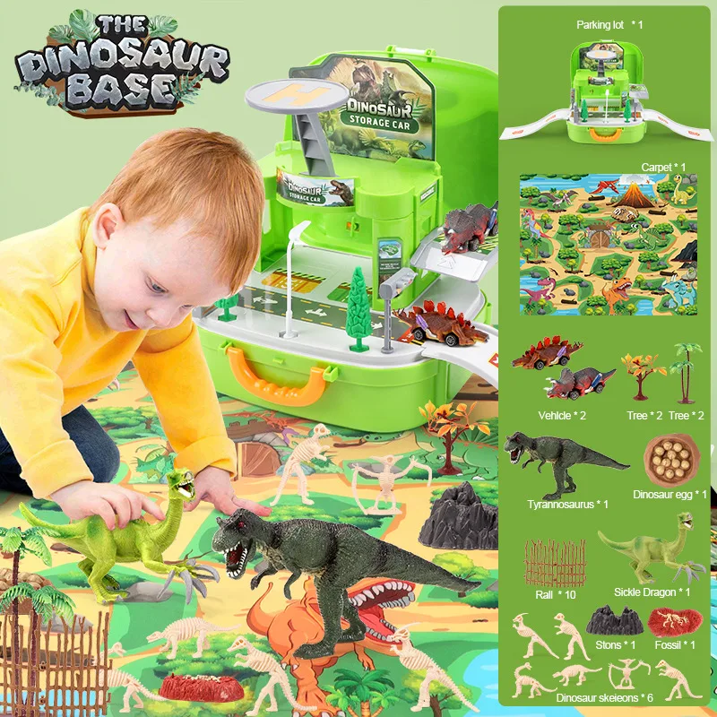 Children DIY Assembled Dinosaur Car Toy Building Model With Map Scene