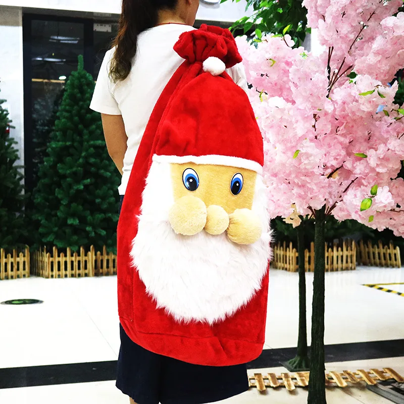 Christmas Day Short Plush Santa Face Gift Bag