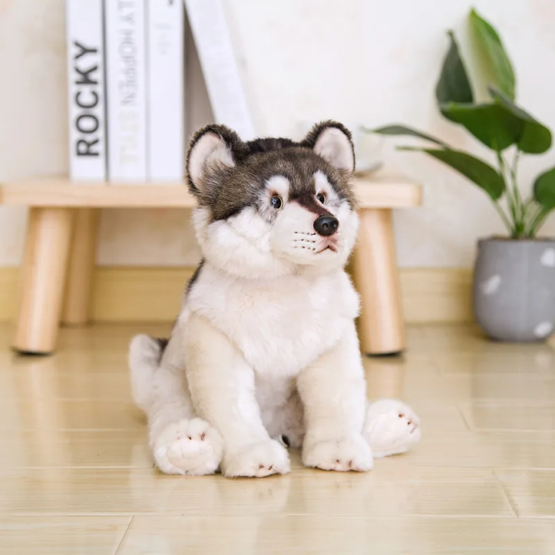 Simulation Wolf Plush Toy Gray Wolf Doll, Realistic Prairie Wolf Doll
