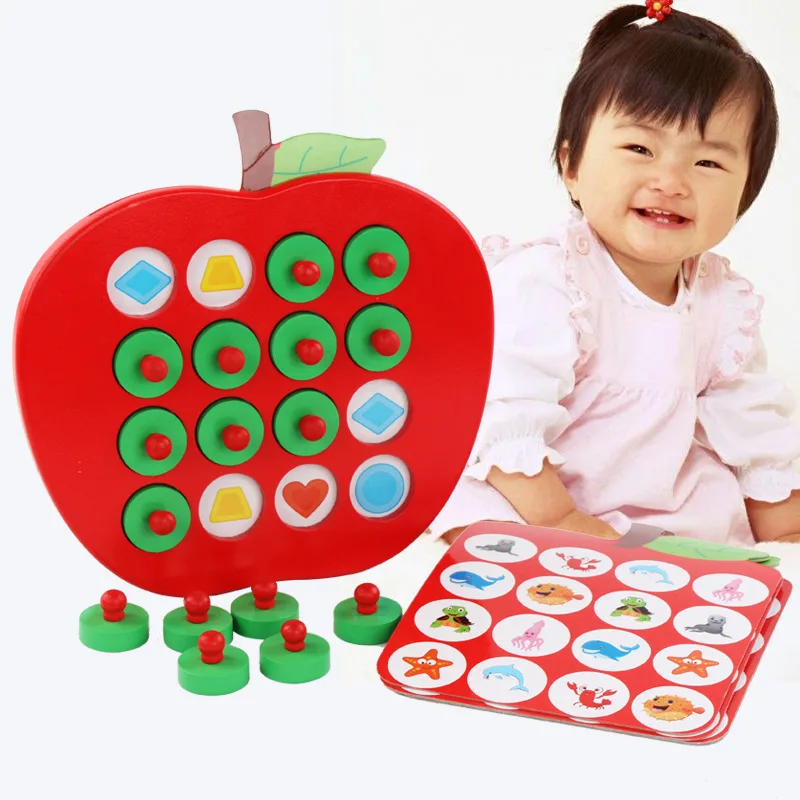 Children'S Chess Board Game Memory Chess Infant Baby Shape Logarithmic Board Early Education Wooden Toy