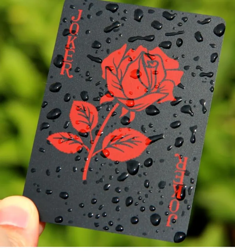 Rose Black Plastic Playing Card Cool Flower Cut Practice Card Waterproof Close-Up Magic Props Poker