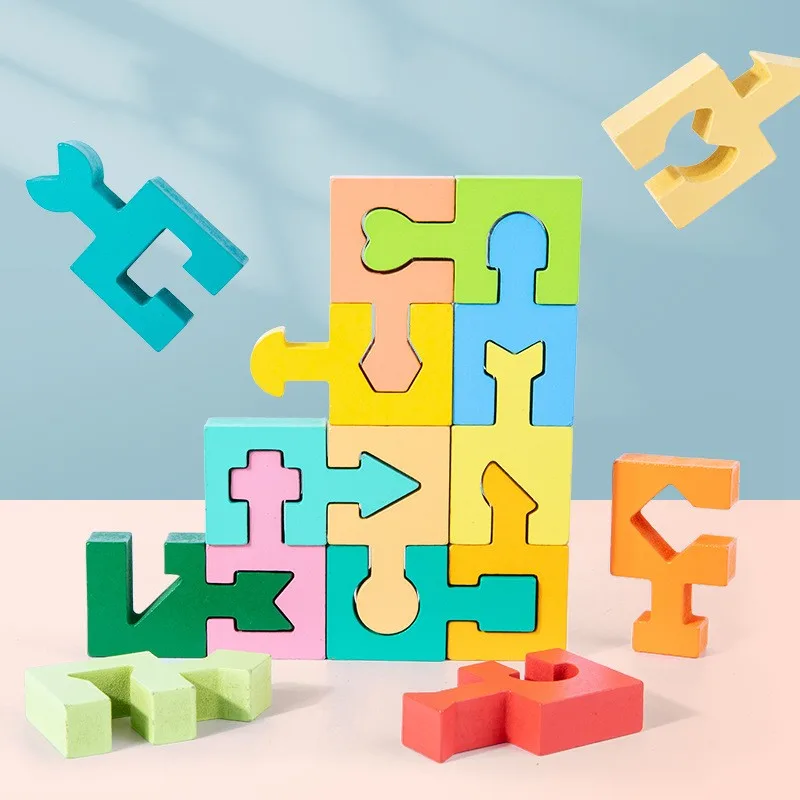 Children's Wooden Toys Geometric Building Blocks Three-dimensional Mosaic Board