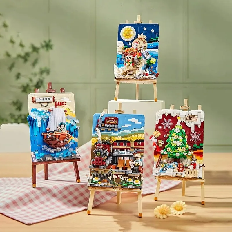 Spring Train Stereograph Small Particle Building Blocks Building Blocks Toy