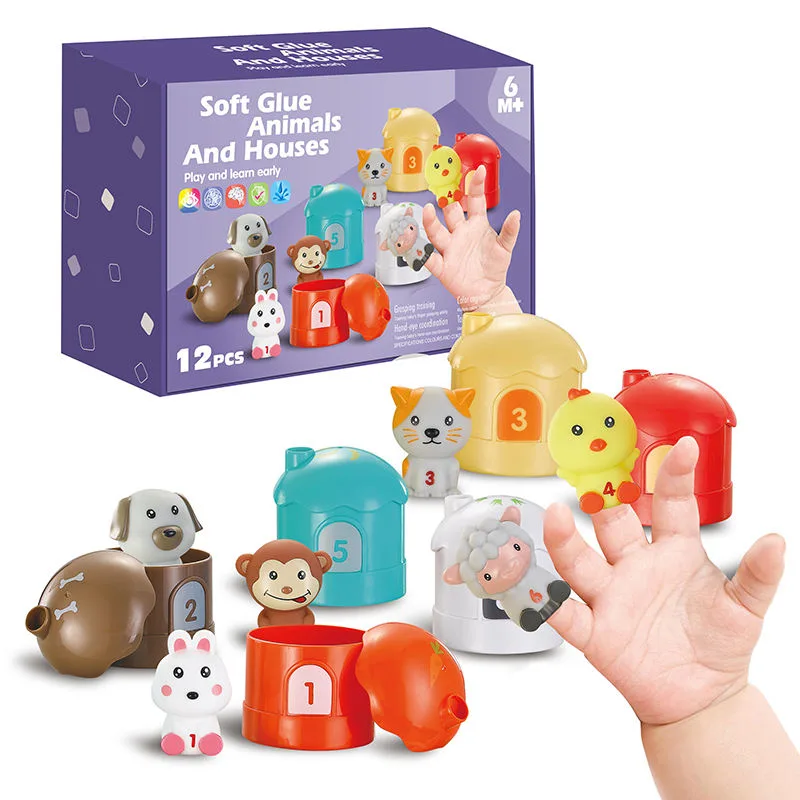 Soft Glue Cute Animal Matching Houses Educational Toys Rubber Finger Puppet Toy For Children Play