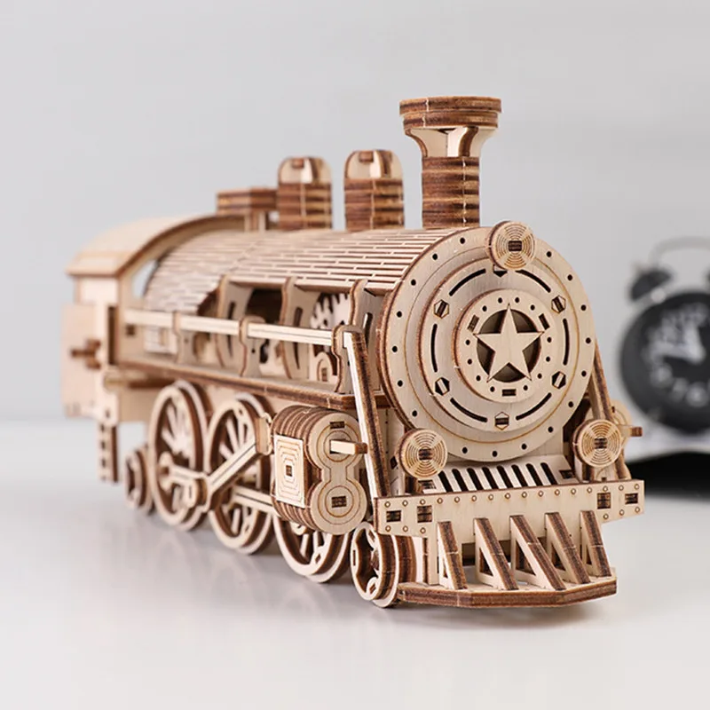 DIY Wooden Steam Train Three-dimensional Puzzle