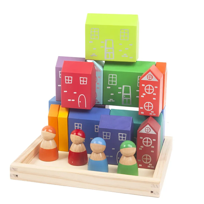 Children's Toy Wooden Building Blocks 20 Macaron City
