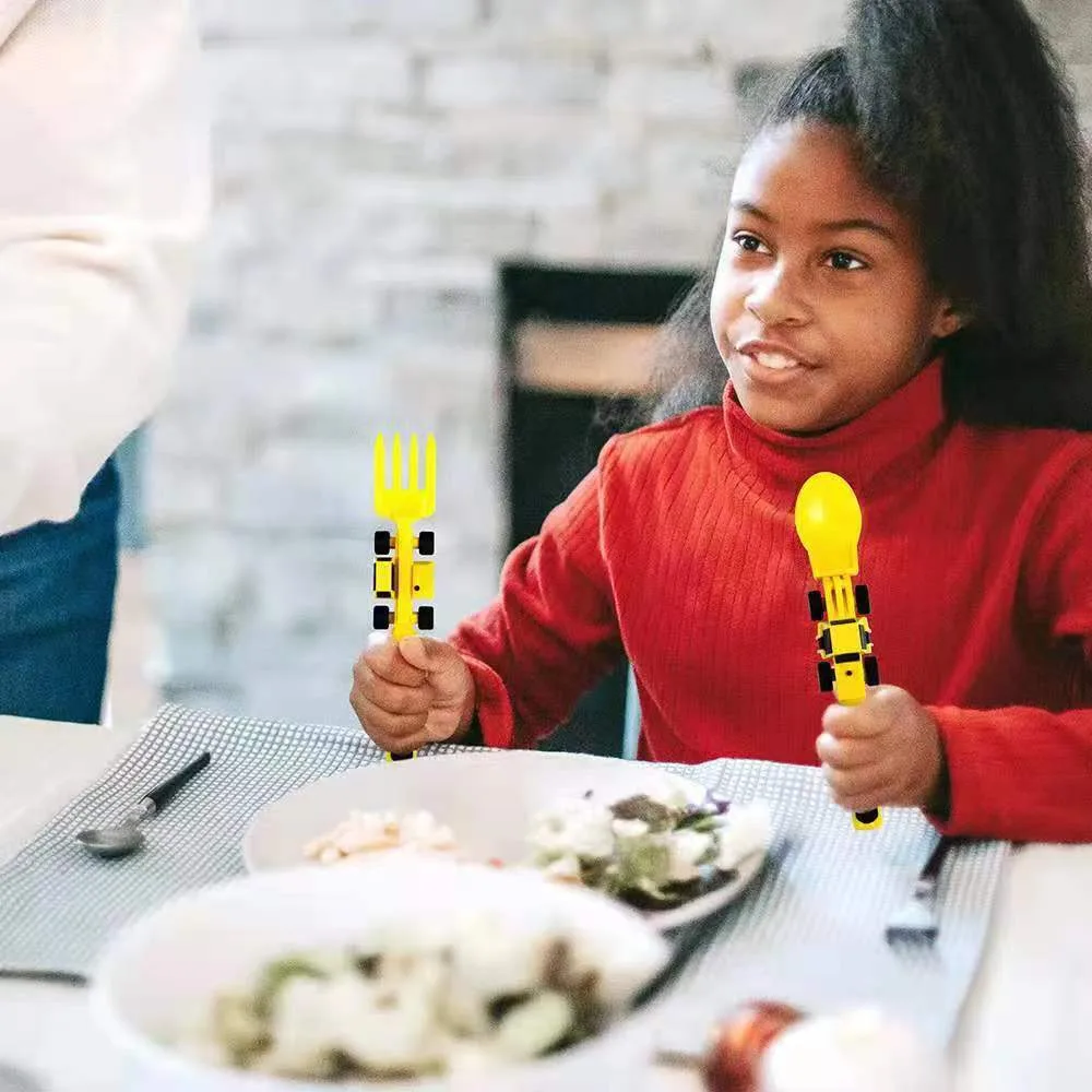 Dinneractive Car Bulldozer Excavator Toy Shovels Fork Dinner Plate Children's Tableware Three Suit